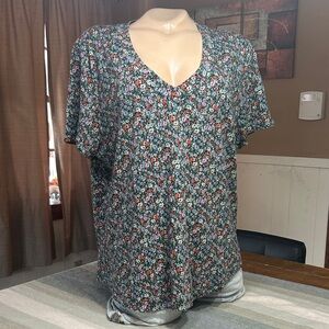 Loft Vintage Soft V-Neck Floral Top - cotton